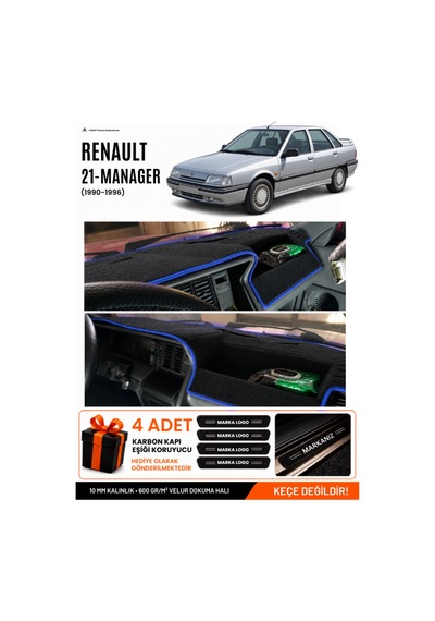 Renault 21 Manager 1990-1996 Uyumlu Torpido Örtüsü, Torpido Kılıfı - Siyah-mavi - Re005