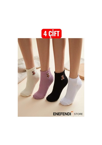 Nf Nd Enefendi Kadın Patik Çorap 4 Lü Set Yumuşak Pamuklu Likralı Dikişsiz Çorap Karışık Renkli 36-40