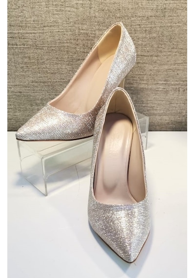Pretty 9246 Kadın Simli 9 Cm Kadeh Ökçe Stiletto Altın