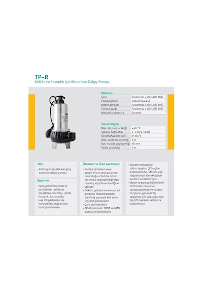 Wilo Tpr 10 Foseptik Pompası - 1 Hp - 1 1 2''