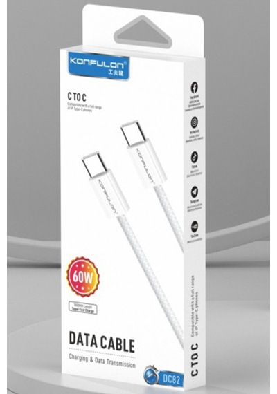 Konfulon Dc82 1m 60w Type-c To Type-c Pd Hızlı Şarj Kablo - Beyaz