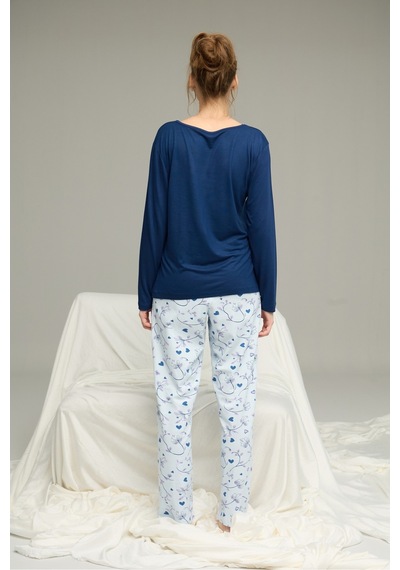 Siyah İnci Örme Pamuklu Pijama Takım25240249 Lacivert