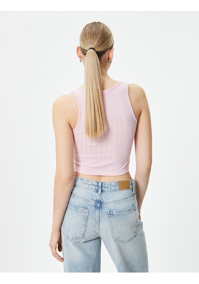 Koton Crop Atlet Kolsuz Halter Yaka Dokulu Rose 4sak10088ek 4sak10088ekrsm Pembe