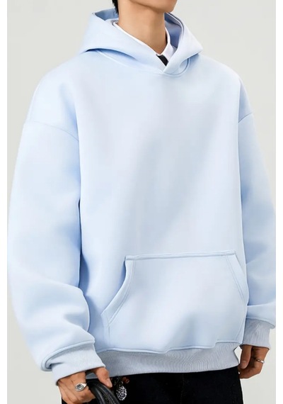 Tarz Cool Erkek Kapüşonlu Oversize Sweatshirt Mavi
