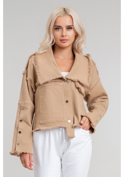Kadın Power Likralı Pamuklu Kumaş Kol Ve Önü Çıt Çıtlı Pis Dikişli Mont CAMEL Camel