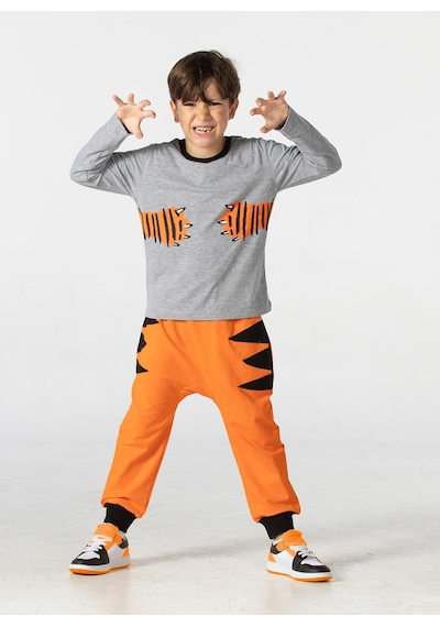 Casabony Tiger Paws Turuncu Pantolon+T-Shirt Takım-Turuncu