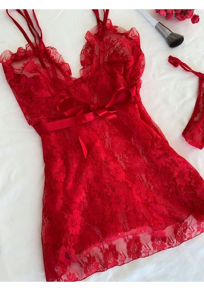 Mh Moony Homewears Kırmızı Paradise Gecelik Iç Giyim Seti Kırmızı
