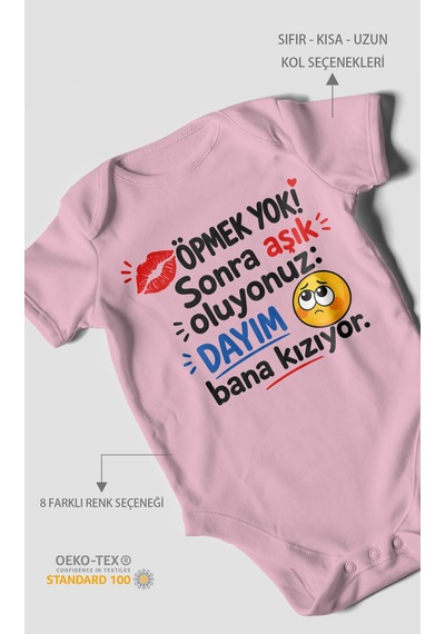 Morivokids Dayıya Özel Kısa Kollu Bebek Body %100 Pamuk Zbn169-kk Koyu Pembe
