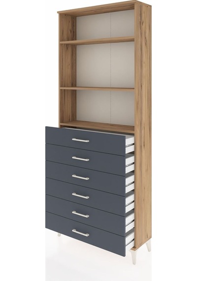 Arges Dolap 3 Raflı 6 Çekmeceli 88x30x221 Çam-antrasit Atlas Çam