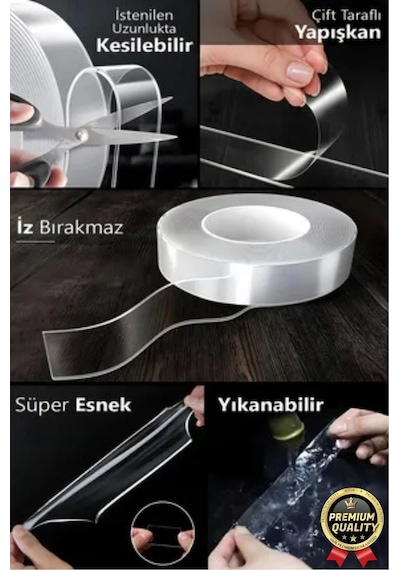 Çok Amaçlı İzolasyon Hava Su Sızdırmaz Çift Taraflı Silikon Şeffaf Nano Bant 18mm X 1.5m - 2 Adet