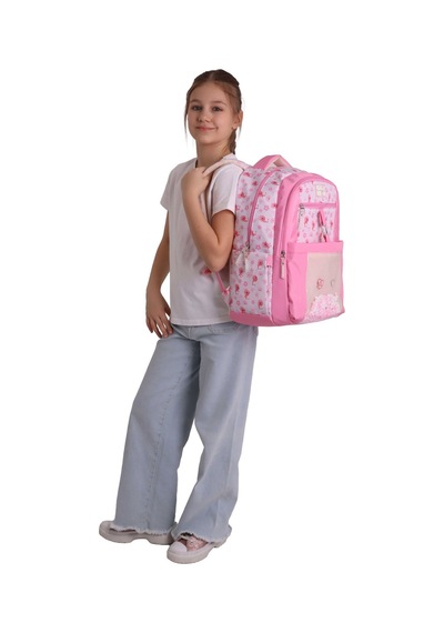 Calacilo Tiny Ayıcık Baskılı Pembe Kız Çocuk İlkokul Okul Sırt Çantası - Dört Bölmeli - C4062