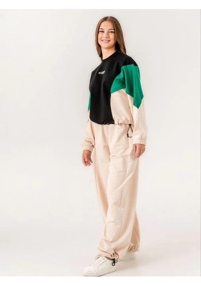 Kız Çocuk Yarasa Kol Renkli Sweatshirt-14220 Siyah Kız Çocuk Yarasa Kol Renkli Sweatshirt-14220 Siyah