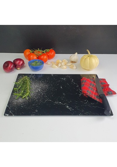 Decorita Cam Kesme Tahtası | Siyah Mermer Görünümlü | 30cm x 40cm