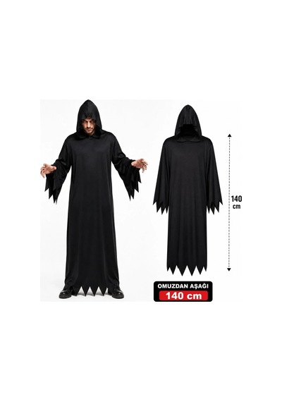 Korkutucu Siyah Kapüşonlu Cellat Kostümü 140 Cm Yetişkin