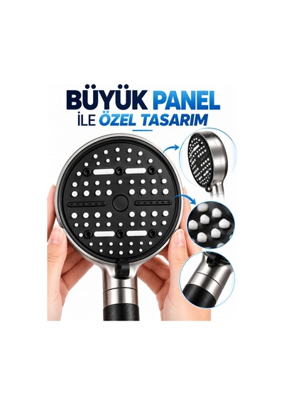 Filtreli 6 Sprey Modlu Duş Başlığı Büyük Panel Siyah Metalik Çok Fonksiyonlu Diğer