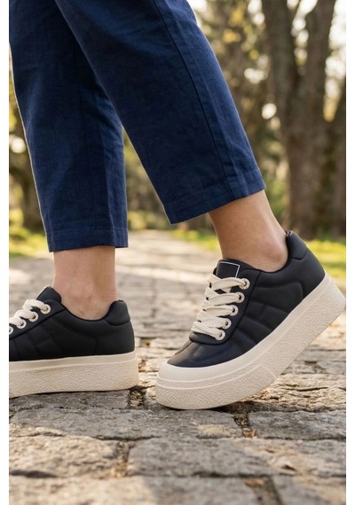 In Step Urban Platform: Vegan Deri Kalın Tabanlı Günlük Kadın Sneaker Siyah