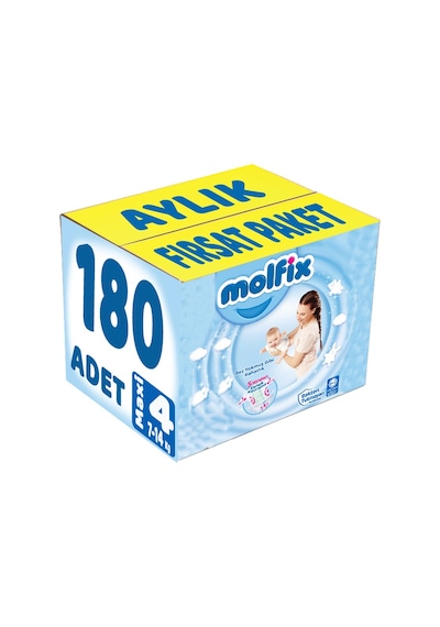 Molfix Bebek Bezi Beden:4 7-14kg Maxi 180 Adet Aylık Fırsat Pk 4 Numara