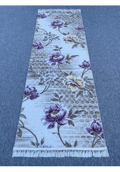 Mor Sarı Kesme Yolluk 80x230 Kesme Saçaklı Akrilik Halı