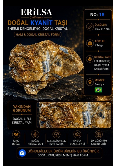 Sertifikalı Doğal Kyanit Taşı Ham Kristal Kütle Dekoratif Mineral