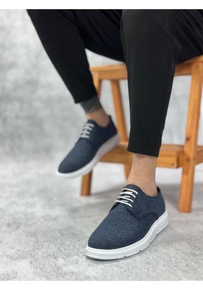Ba0003 Bağcıklı Klasik Spor Keten Lacivert Beyaz Taban Casual Erkek Ayakkabı Keten Lacivert