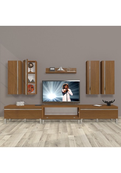 Decoraktiv Eko 8d Mdf Krom Ayaklı Tv Ünitesi Tv Sehpası Ceviz