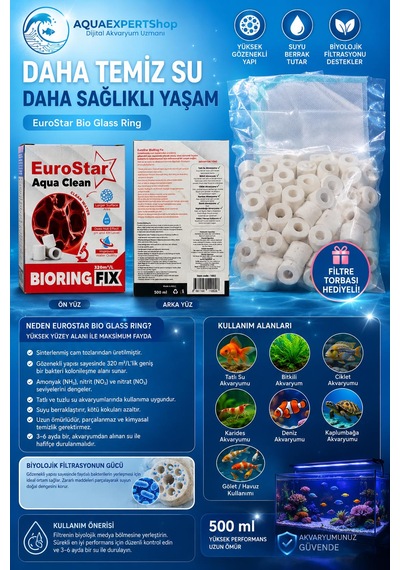 Akvaryum Filtre Malzemesi - Bio Glass Ring 500 Ml - Yüksek Gözenekli Seramik - File Hediyeli - Üstün Bakteri Tutma Performansı