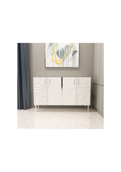 Salkım 120 Cm Konsol, Tv Ünitesi, Çok Amaçlı Dolap Beyaz-gümüş Beyaz-gümüş