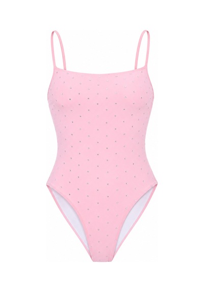 Genel Markalar Rhinestone Taşlı Pembe Mayo Pembe Pembe