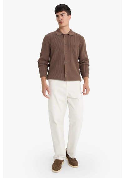 Defacto Standart Fit Polo Yaka Fermuarlı Triko Hırka E8397ax25cwbn595 Kahve