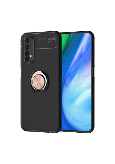 Realme 7 Kılıf Range Yüzüklü Silikon - Siyah-gold Evimdeyokyok