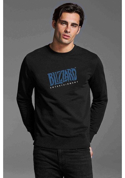 Blizzard Baskılı Siyah Erkek Sweatshirt