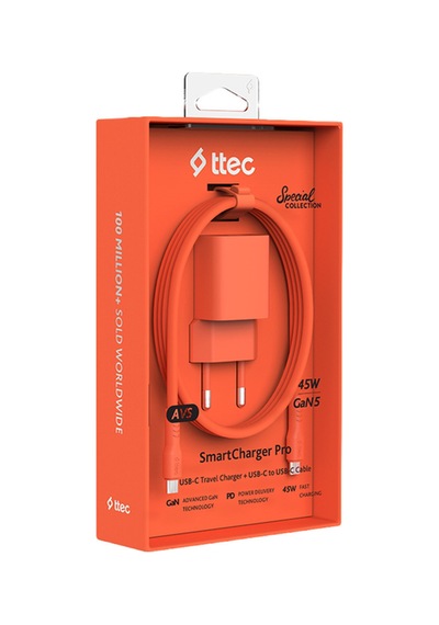 Ttec Smartcharger Gan 45w Avs Pd Seyahat Hızlı Şarj Aleti + Usb-c - Usb-c 3a 120 Cm Kablo Neon 46966420