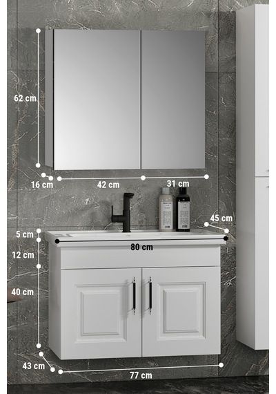 Salkım 80 Cm Beyaz Balon Mdf Seramik Lavabolu Asma Banyo Dolabı Takımı