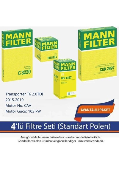Netparset Volkswagen Transporter T6 2.0tdı 2015-2019 Mann 4'lü Filtre Seti-caa