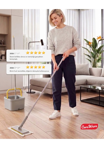 Ceraware Home Care Premium Hijyen Seti Dual System Kare Mop + Pratica Click Mop 2 Mikrofiber Bez 0