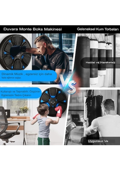 Boks Torbası Akıllı Müzikli Boks Makinesi Eldivenli Yetişkin Çocuk Egzersiz Boks Spor Ekipmanı Siyah