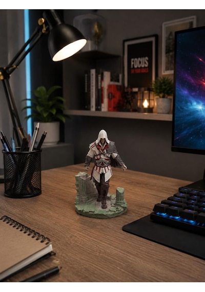 Assassin's Creed Ezio Figür 13 Cm El Boyaması Dekoratif Figür Masaüstü Kitaplık Vitrin Dekoru