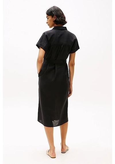 Tommy Hilfiger Kadın Ess Linen Midi Elbise - Siyah Triple Black
