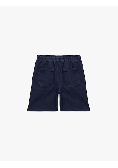 Koton Beli Bağcıklı Lastikli Slim Fit Denim Şort Lacivert 6skb40058td