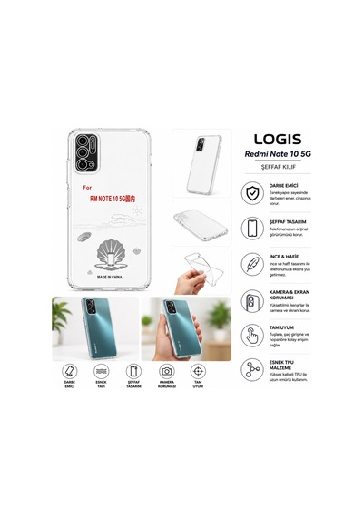 Logis Xiaomi Redmi Note 10 5g Uyumlu Şeffaf Silikon Kılıf Darbe Emici İnce Esnek Şeffaf Telefon Koruyucu Kapak