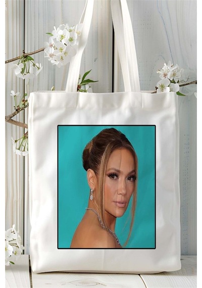 Art Hediye Jennifer Lopez Baskılı Bez Çanta Omuz Çantası Kişiye Özel Desen 4 Çok Renkli