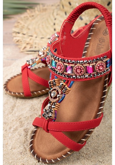 Khayt Anatolia Anatomik Fashion Taşlı Günlük Kadın Sandalet Kırmızı Khayt Anatolia Anatomik Fashion Taşlı Günlük Kadın Sandalet Kırmızı