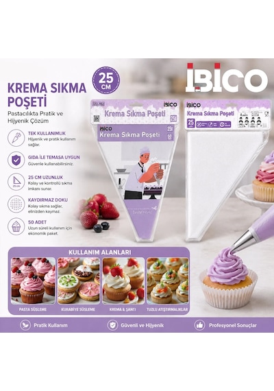 Naylon 25cm 50pcs Krema Sıkma Poşeti Torbası 5468 Çok Renkli