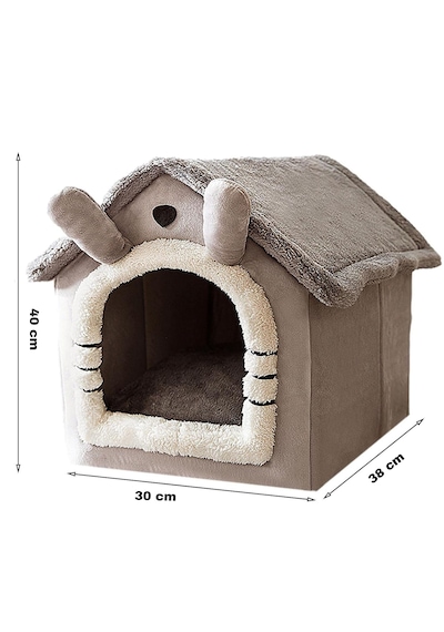 Hpytech Peluş Yumuşak,kedi & Küçük Köpek Evi Kapalı Kulübe Tasarım Sıcak, Konforlu, Yıkanabilir Minderli Evcil Yatak