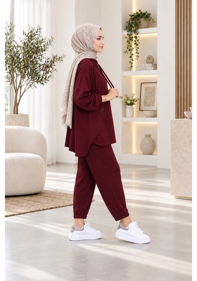 Unika Boutique Kadın Yarım Fermuar Detay İkili Salaş Takım Bordo