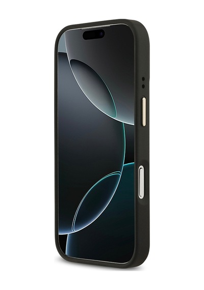 Apple Uyumlu iPhone 17 Pro Kılıf Guess Lisanslı M-safeli 4g Desenli Pu Metal Plaka Klasik Logolu Siyah Siyah