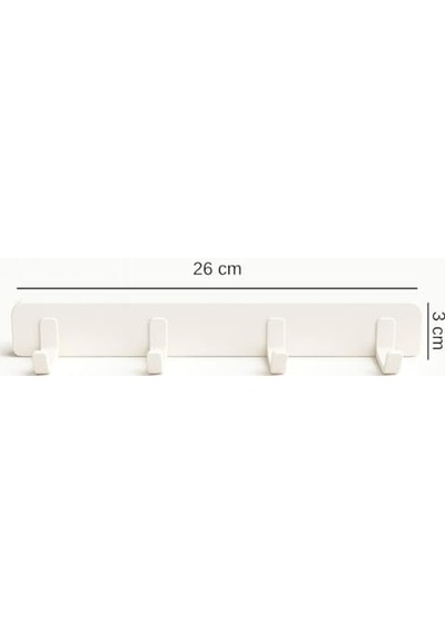 Yapışkanlı Duvar Askılığı 26 Cm 4 Kancalı, Delmeden Montajlı Plastik Askı, Banyo, Mutfak Ve Kapı Arkası Kullanım İçin