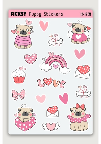 Sevimli French Buldog Köpek Sticker Seti - 18 Adet Etiket Çıkartma Diğer