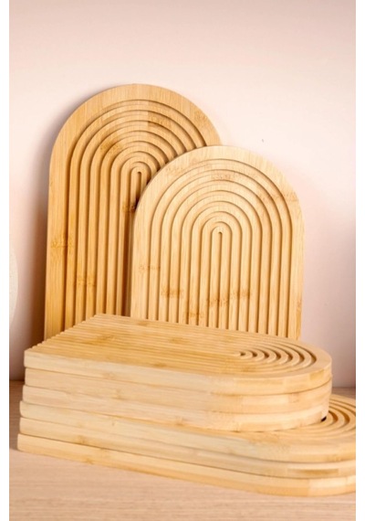 Dekoratif Oval Kesme Ve Sunum Tahtası, Bambu, 32.5 X 24.5 Cm, Doğal Çok Renkli