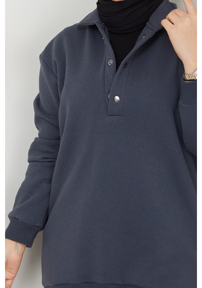 Esilanur Çıkarılabilir Kapüşonlu 3 İplik Şardonlu Sweatshirt Antrasit